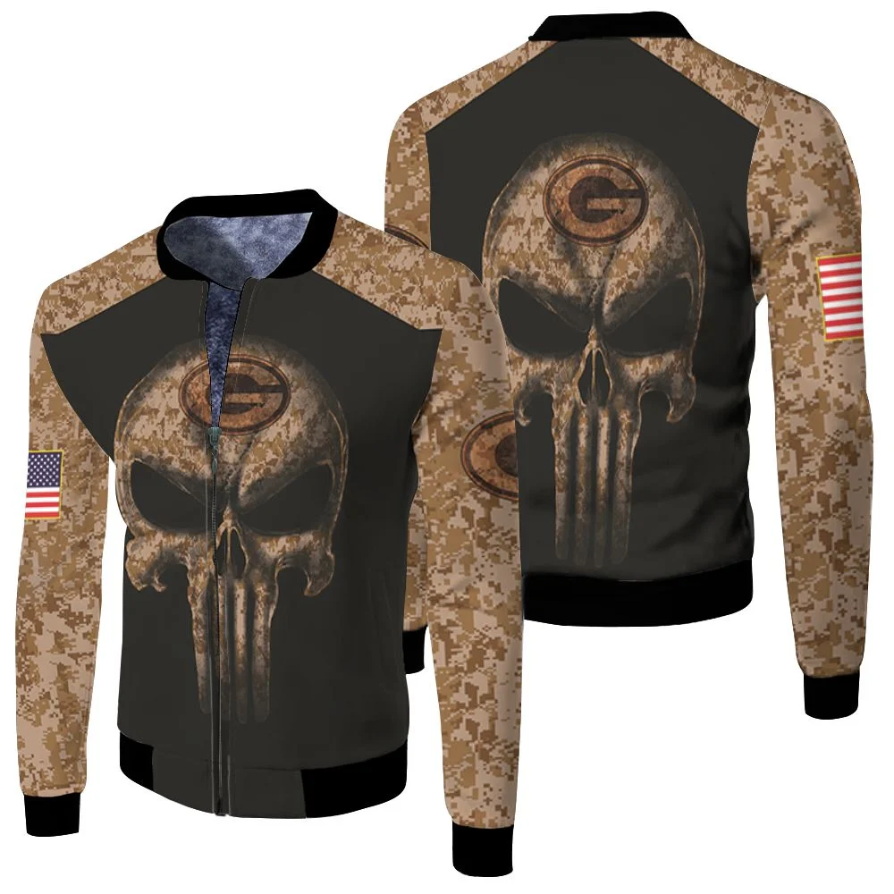Camouflage Skull Green Bay Packers American Flag 3d Jersey Fleece Bomber Jacket Camouflage Skull Green Bay Packers American Flag 3d Jersey Fleece Bomber Jacket