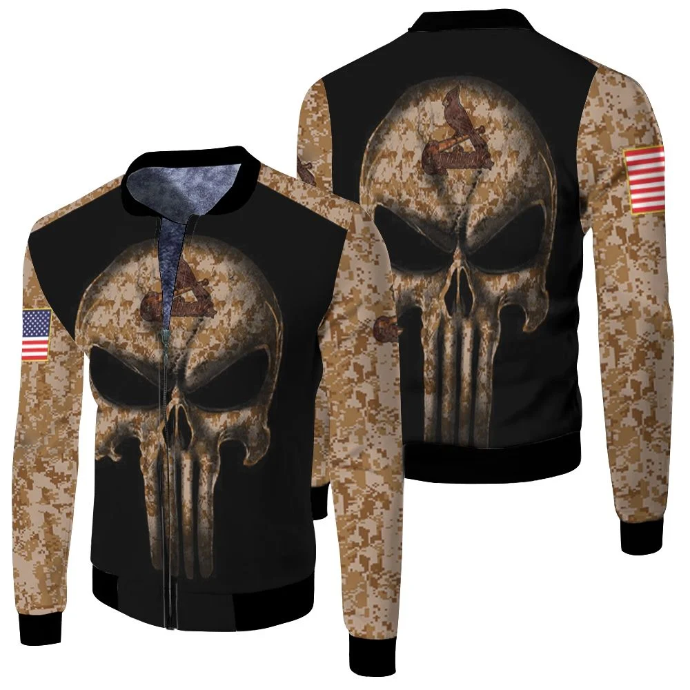 Camouflage Skull St. Louis Cardinals American Flag Fleece Bomber Jacket Camouflage Skull St. Louis Cardinals American Flag Fleece Bomber Jacket