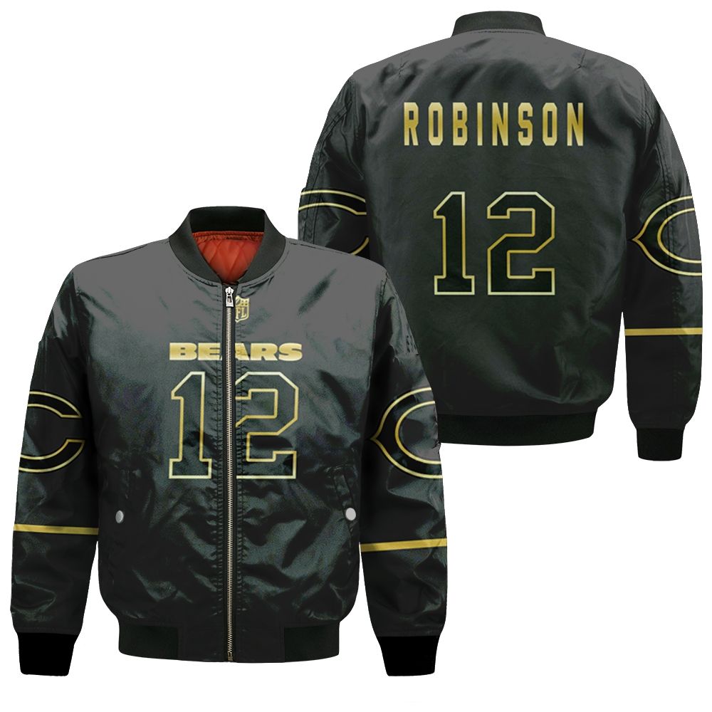 Chicago Bears Allen Robinson #12 Great Player Nfl Black Golden Edition Vapor Limited Jersey Style Custom Gift For Bears Fans Bomber Jacket Chicago Bears Allen Robinson #12 Great Player Nfl Black Golden Edition Vapor Limited Jersey Style Custom Gift For Bears Fans Bomber Jacket