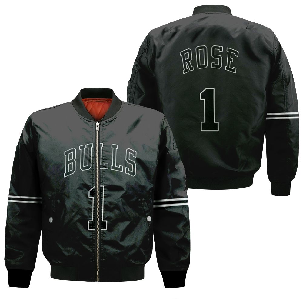 Chicago Bulls Derrick Rose 1 Nba Throwback Black Jersey Inspired Bomber Jacket Chicago Bulls Derrick Rose 1 Nba Throwback Black Jersey Inspired Bomber Jacket