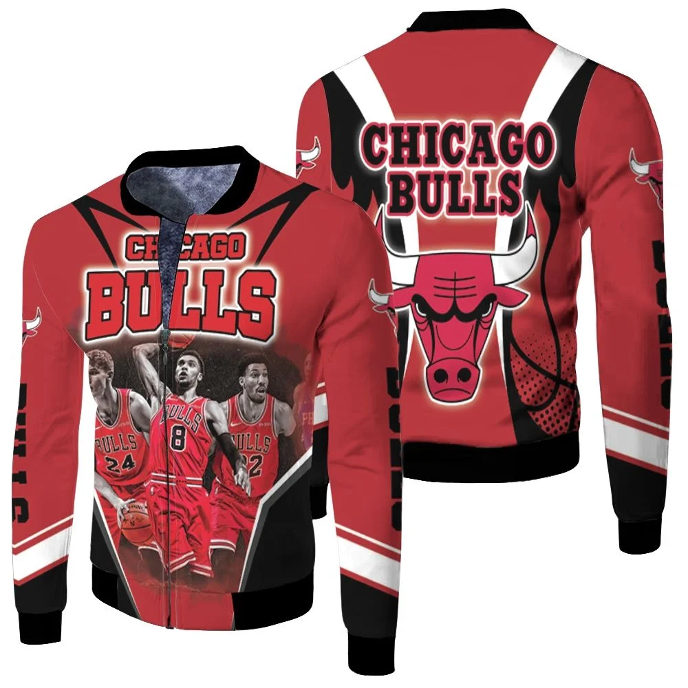 Chicago Bulls Players 24 Markkanen 8 Lavine 22 Potter Jr Fleece Bomber Jacket Chicago Bulls Players 24 Markkanen 8 Lavine 22 Potter Jr Fleece Bomber Jacket