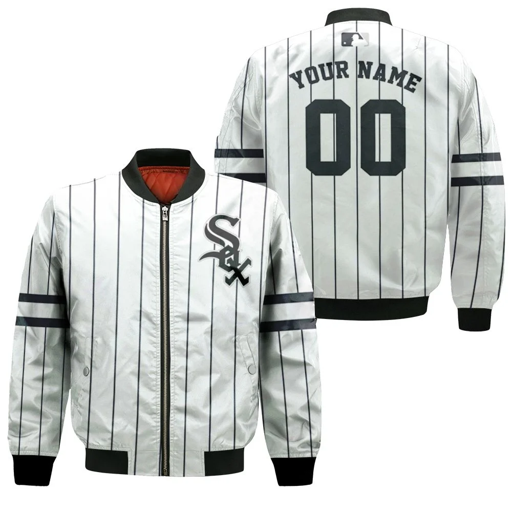 Chicago White Sox Personalized Custom White Black 2019 Jersey Inspired Style Bomber Jacket Chicago White Sox Personalized Custom White Black 2019 Jersey Inspired Style Bomber Jacket