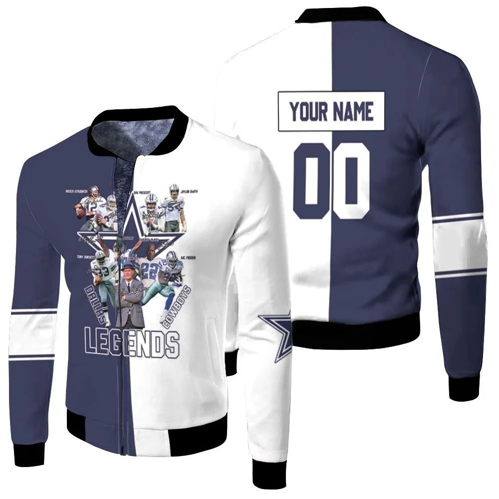 Dallas Cowboys Legends Coach And Players Signed Personalized Fleece Bomber Jacket Dallas Cowboys Legends Coach And Players Signed Personalized Fleece Bomber Jacket
