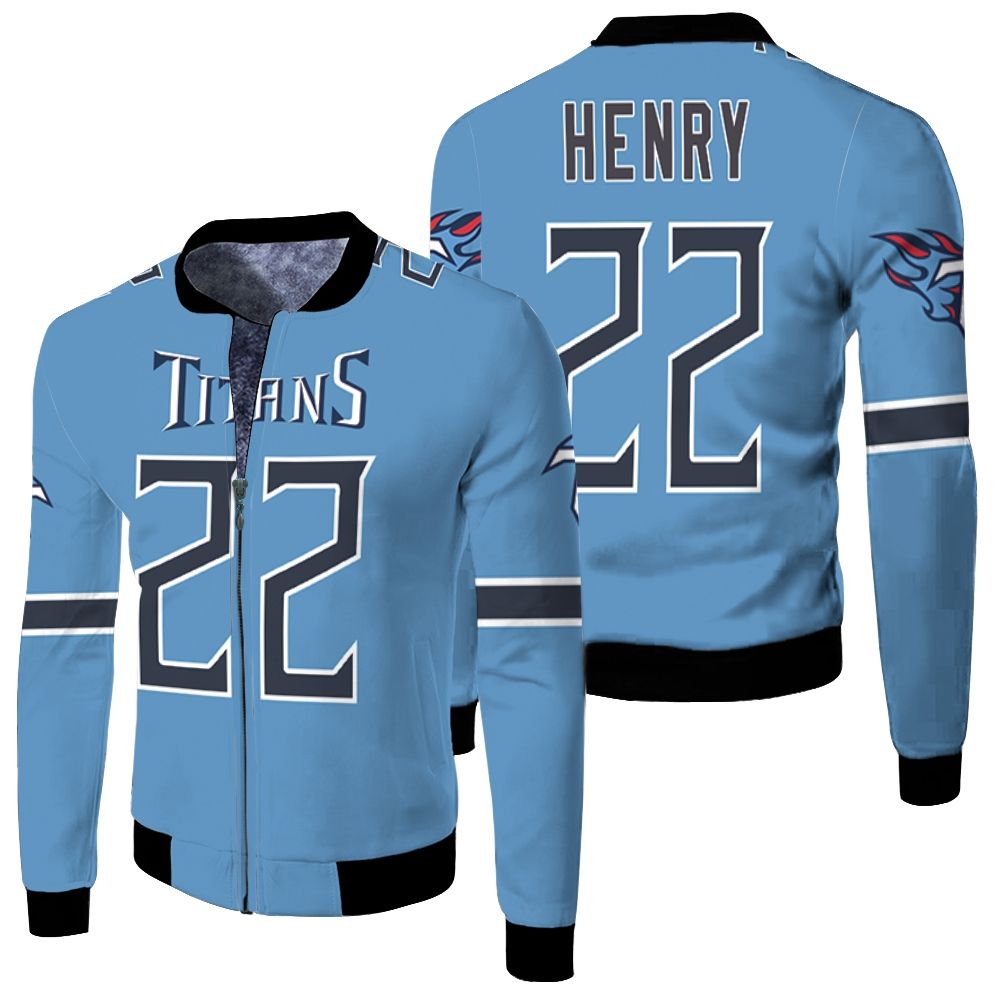 Derrick Henry Tennessee Titans Game Light Blue 2019 Jersey Inspired Style Fleece Bomber Jacket Derrick Henry Tennessee Titans Game Light Blue 2019 Jersey Inspired Style Fleece Bomber Jacket