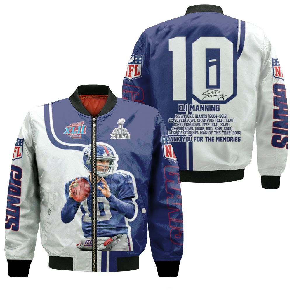Eli Manning New York Giants Fan 3d Jersey Bomber Jacket Eli Manning New York Giants Fan 3d Jersey Bomber Jacket