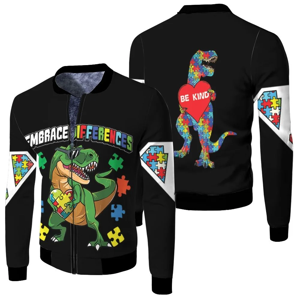 Embrace Differences Dinosaurs Autism Fleece Bomber Jacket Embrace Differences Dinosaurs Autism Fleece Bomber Jacket