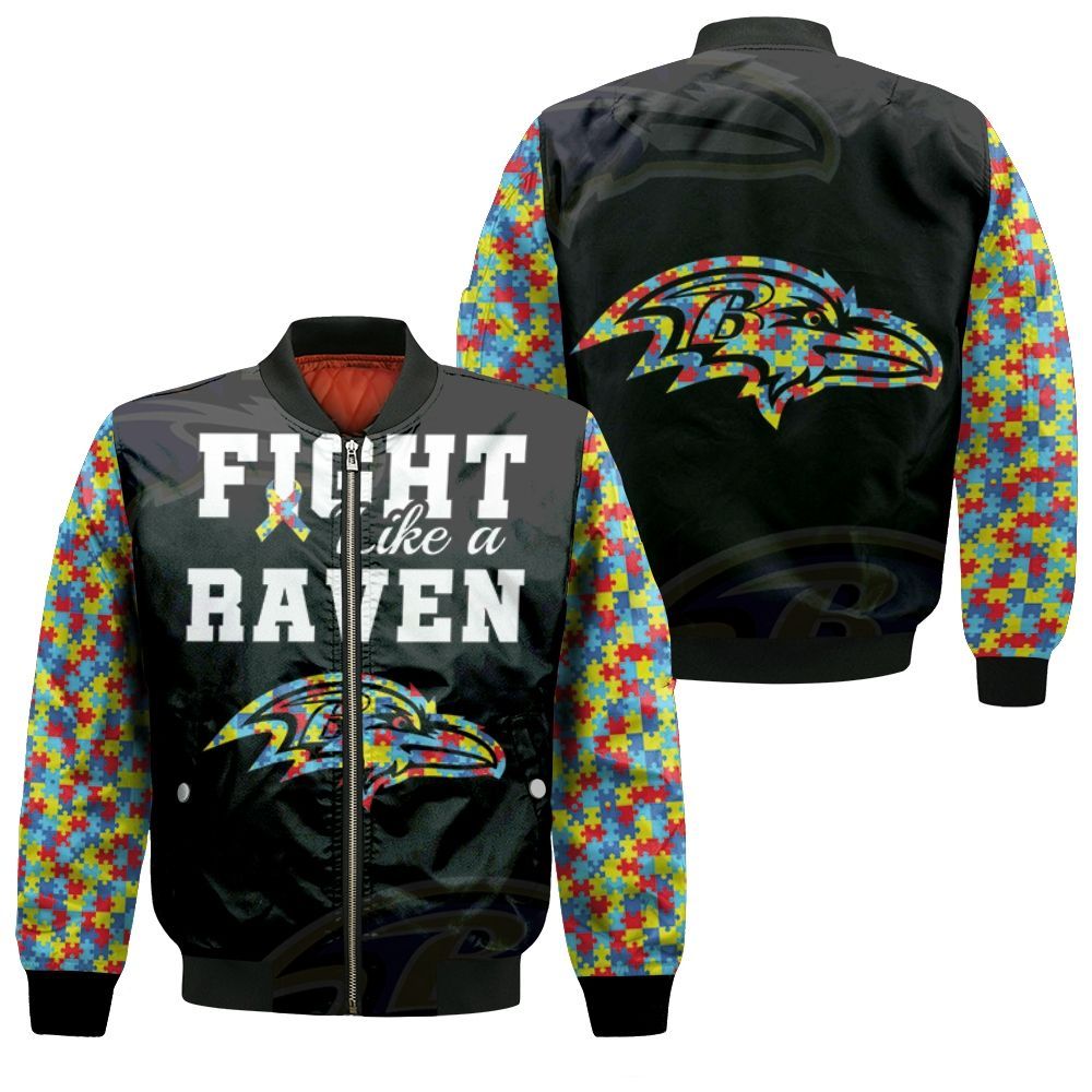 Fight Like A Baltimore Ravens Autism Support Bomber Jacket Fight Like A Baltimore Ravens Autism Support Bomber Jacket