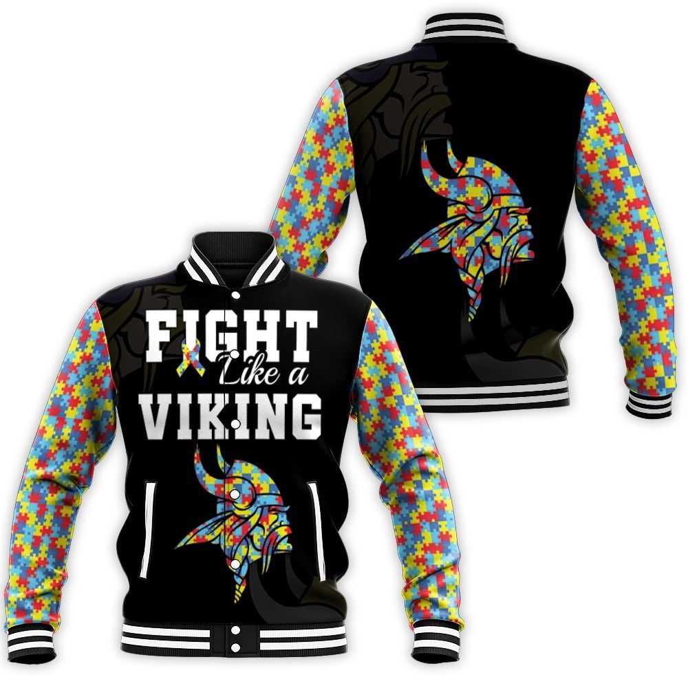 Fight Like A Minnesota Vikings Autism Support Baseball Jacket Fight Like A Minnesota Vikings Autism Support Baseball Jacket
