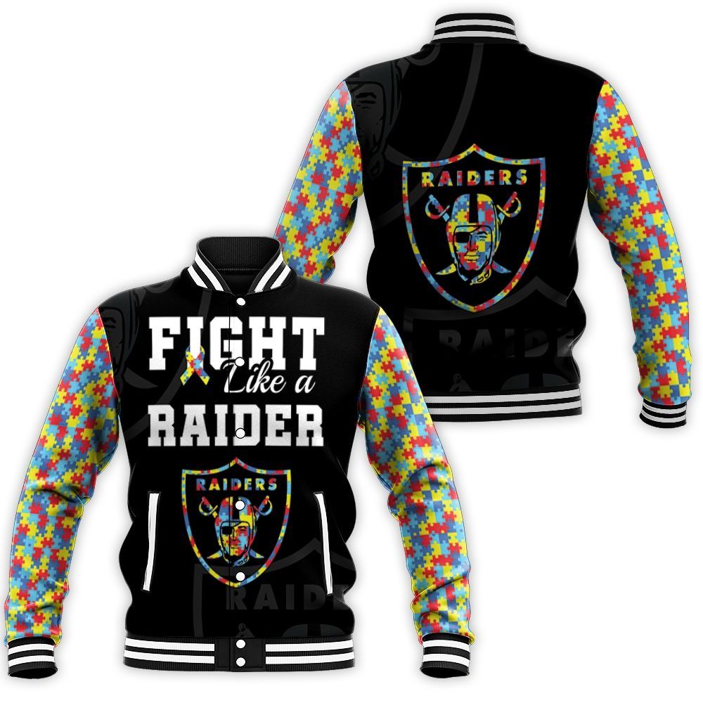 Fight Like A Oakland Raiders Autism Support Baseball Jacket Fight Like A Oakland Raiders Autism Support Baseball Jacket