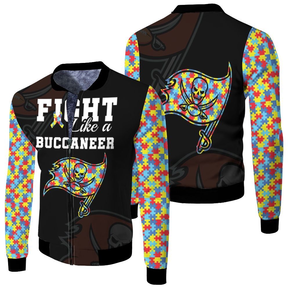 Fight Like A Tampa Bay Buccaneers Autism Support Fleece Bomber Jacket Fight Like A Tampa Bay Buccaneers Autism Support Fleece Bomber Jacket