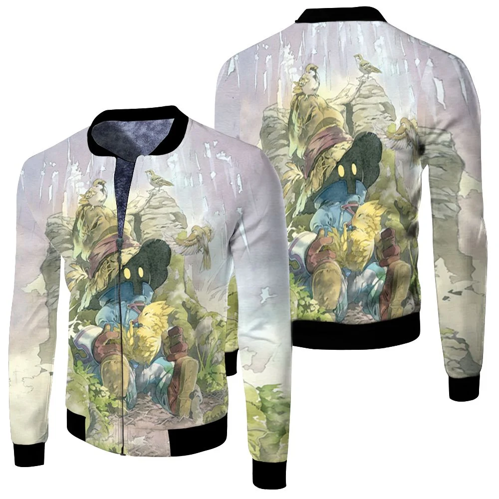 Final Fantasy Black Mage And Chocobo 3d Jersey Fleece Bomber Jacket Final Fantasy Black Mage And Chocobo 3d Jersey Fleece Bomber Jacket