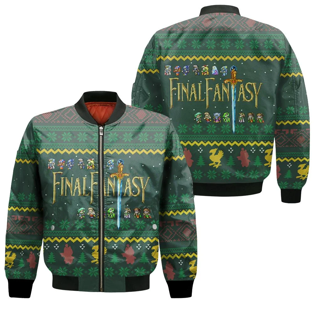 Final Fantasy Ugly Christmas 3d Jersey Bomber Jacket Final Fantasy Ugly Christmas 3d Jersey Bomber Jacket