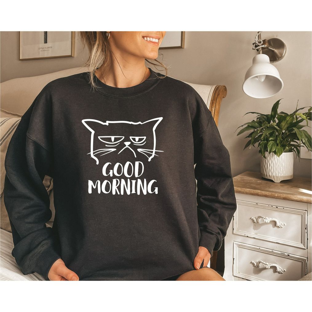 Good Morning Grumpy Cat Loose Fitting Sweater Comfy Attire Funny Sweatshirt Good Morning Grumpy Cat Loose Fitting Sweater Comfy Attire Funny Sweatshirt