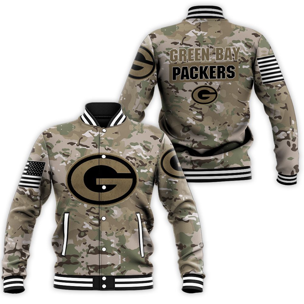 Green Bay Packers Camouflage Veteran 3d Jersey Baseball Jacket Green Bay Packers Camouflage Veteran 3d Jersey Baseball Jacket