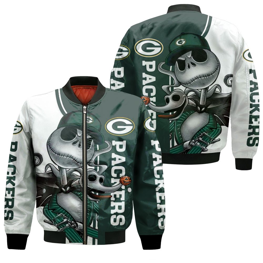 Green Bay Packers Jack Skellington And Zero Bomber Jacket Green Bay Packers Jack Skellington And Zero Bomber Jacket