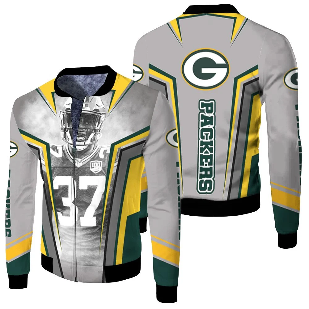 Green Bay Packers Josh Jackson 37 For Fans Fleece Bomber Jacket Green Bay Packers Josh Jackson 37 For Fans Fleece Bomber Jacket