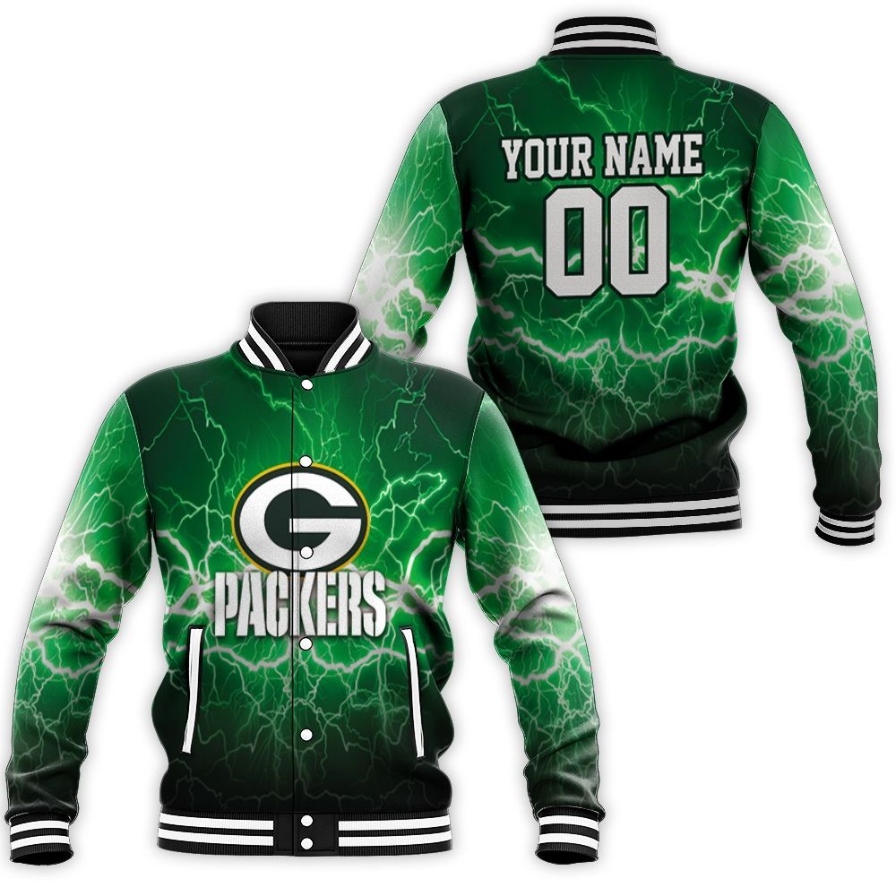 Green Bay Packers Lightning Green 3d Personalized Baseball Jacket Green Bay Packers Lightning Green 3d Personalized Baseball Jacket