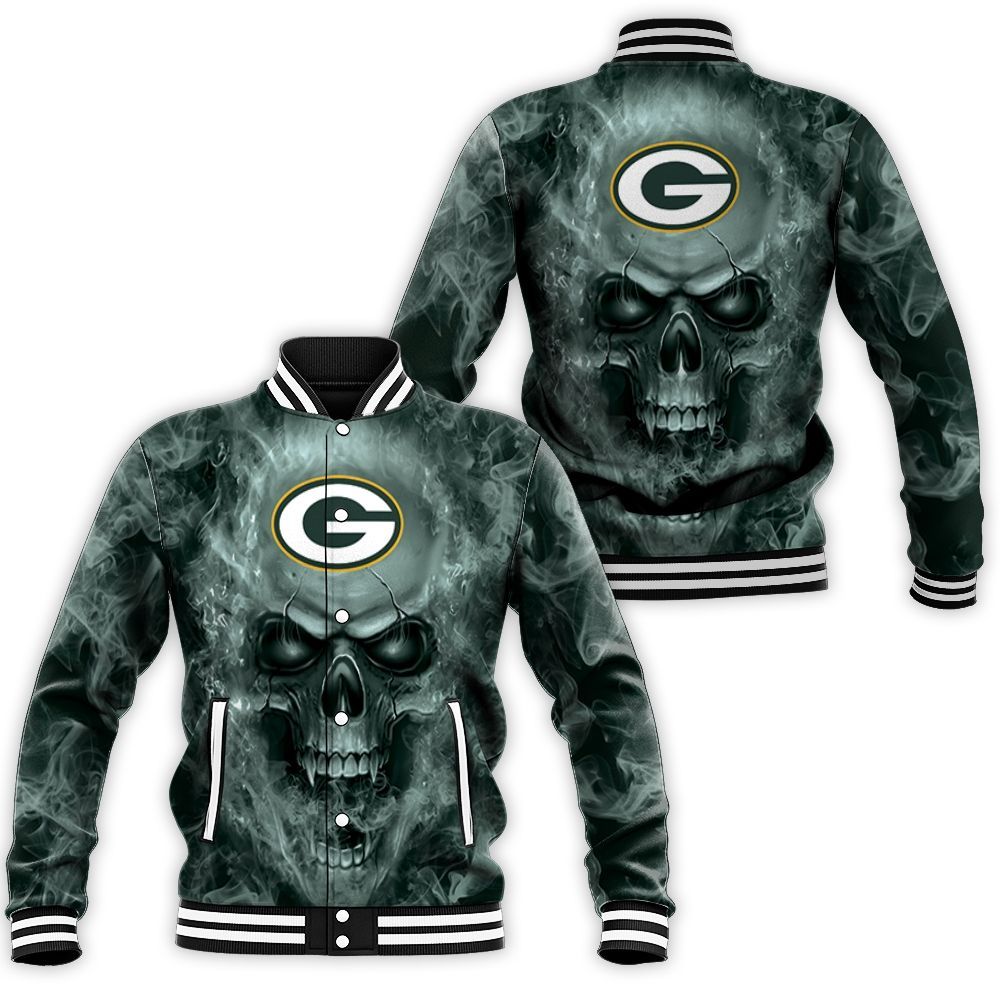 Green Bay Packers Nfl Fans Skull Baseball Jacket Green Bay Packers Nfl Fans Skull Baseball Jacket