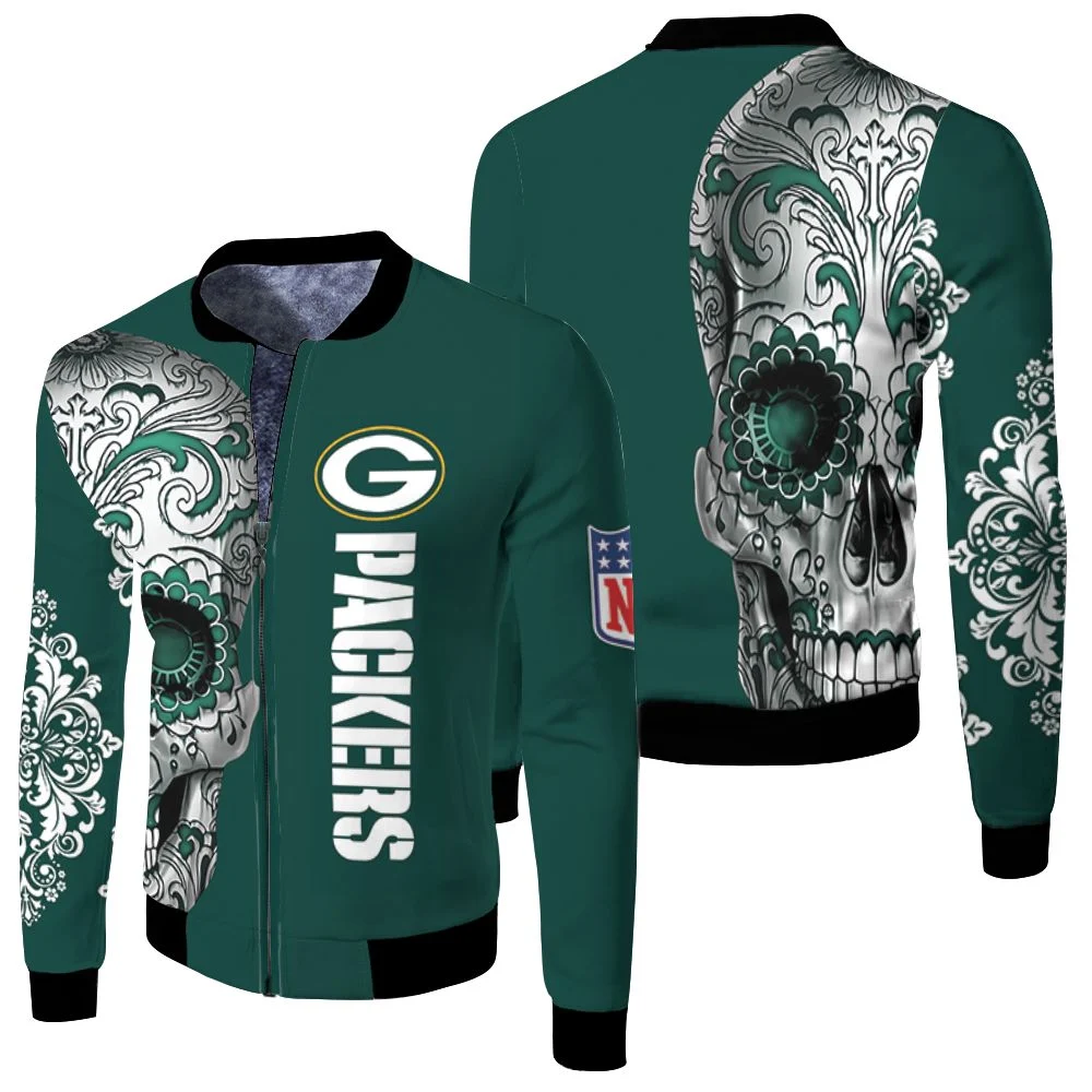 Green Bay Packers Nlf Fan Sugar Skull 3d Jersey Fleece Bomber Jacket Green Bay Packers Nlf Fan Sugar Skull 3d Jersey Fleece Bomber Jacket