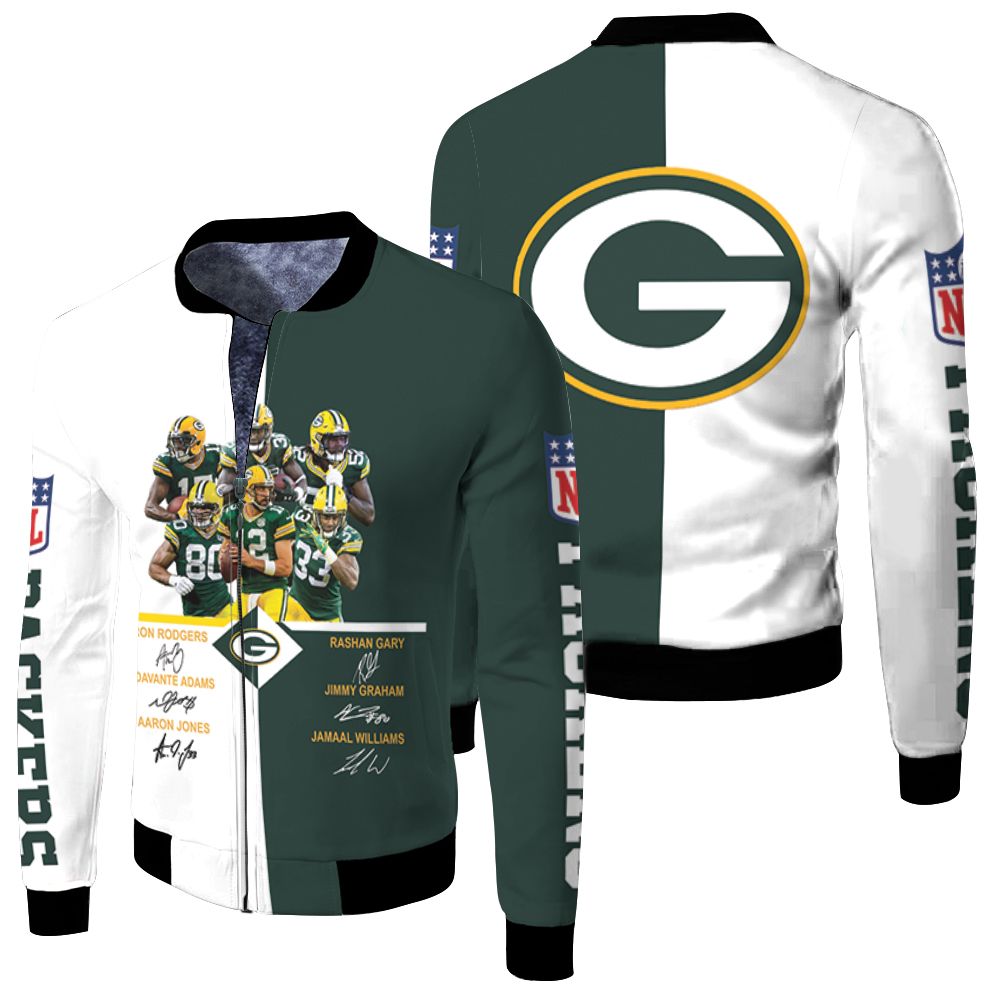 Green Bay Packers Signed Fan 3d Jersey Fleece Bomber Jacket Green Bay Packers Signed Fan 3d Jersey Fleece Bomber Jacket