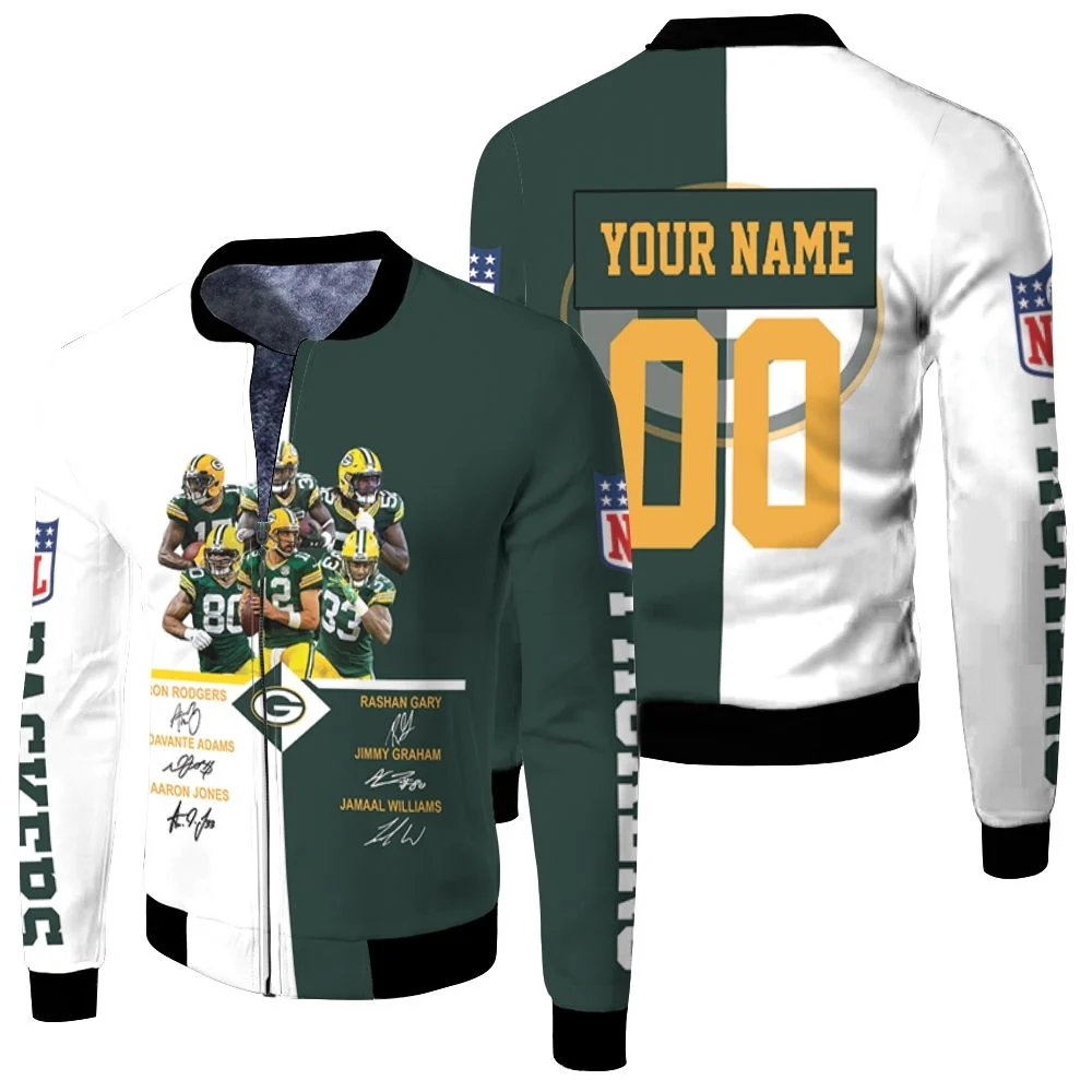 Green Bay Packers Signed Fan 3d Personalized Fleece Bomber Jacket Green Bay Packers Signed Fan 3d Personalized Fleece Bomber Jacket