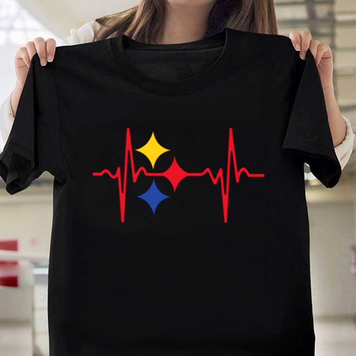 Heartbeat Pittsburgh Steelers Black T-Shirt Heartbeat Pittsburgh Steelers Black T-Shirt