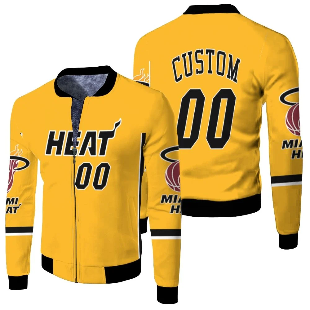 Heat 2020-21 Earned Edition Yellow Personalized Jersey Inspired Fleece Bomber Jacket Heat 2020-21 Earned Edition Yellow Personalized Jersey Inspired Fleece Bomber Jacket
