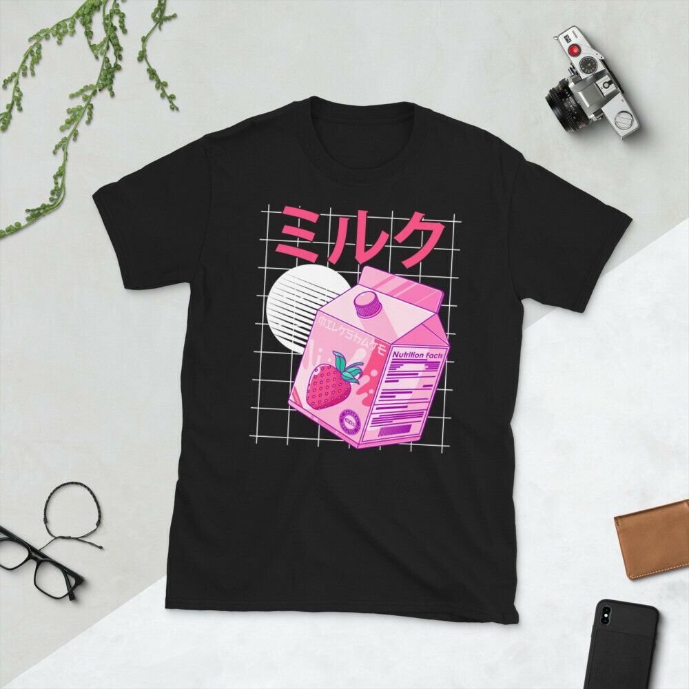 Japanese Kawaii Strawberry Milk Shake Carton Funny Retro 90s Unisex T-Shirt Japanese Kawaii Strawberry Milk Shake Carton Funny Retro 90s Unisex T-Shirt