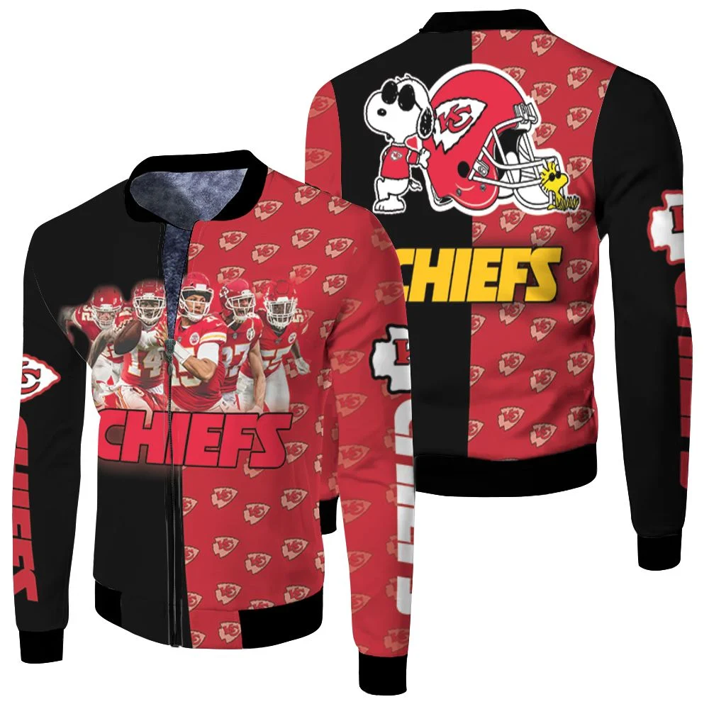 Kansas City Chiefs Afc West Division Champions 2021 Super Bowl Snoopy Fan Fleece Bomber Jacket Kansas City Chiefs Afc West Division Champions 2021 Super Bowl Snoopy Fan Fleece Bomber Jacket