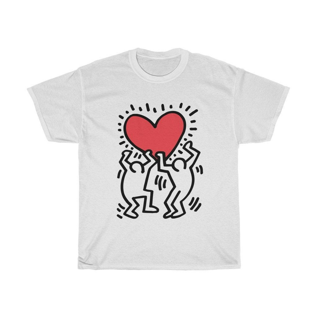 Keith Haring Men Heart Love Logo Symbol Mens Grey White T-Shirt Keith Haring Men Heart Love Logo Symbol Mens Grey White T-Shirt
