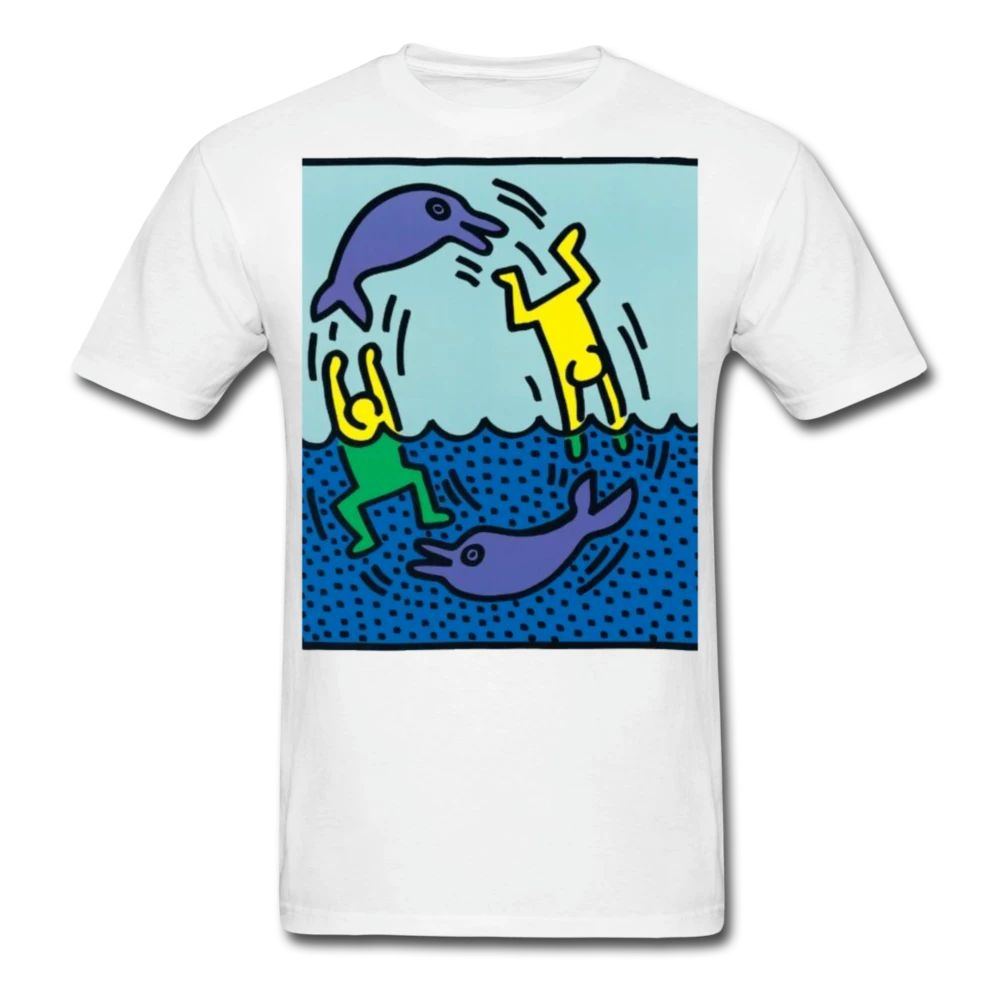 Keith Haring Natation Avec Les Dauphins Graphic Street T-Shirt Keith Haring Natation Avec Les Dauphins Graphic Street T-Shirt