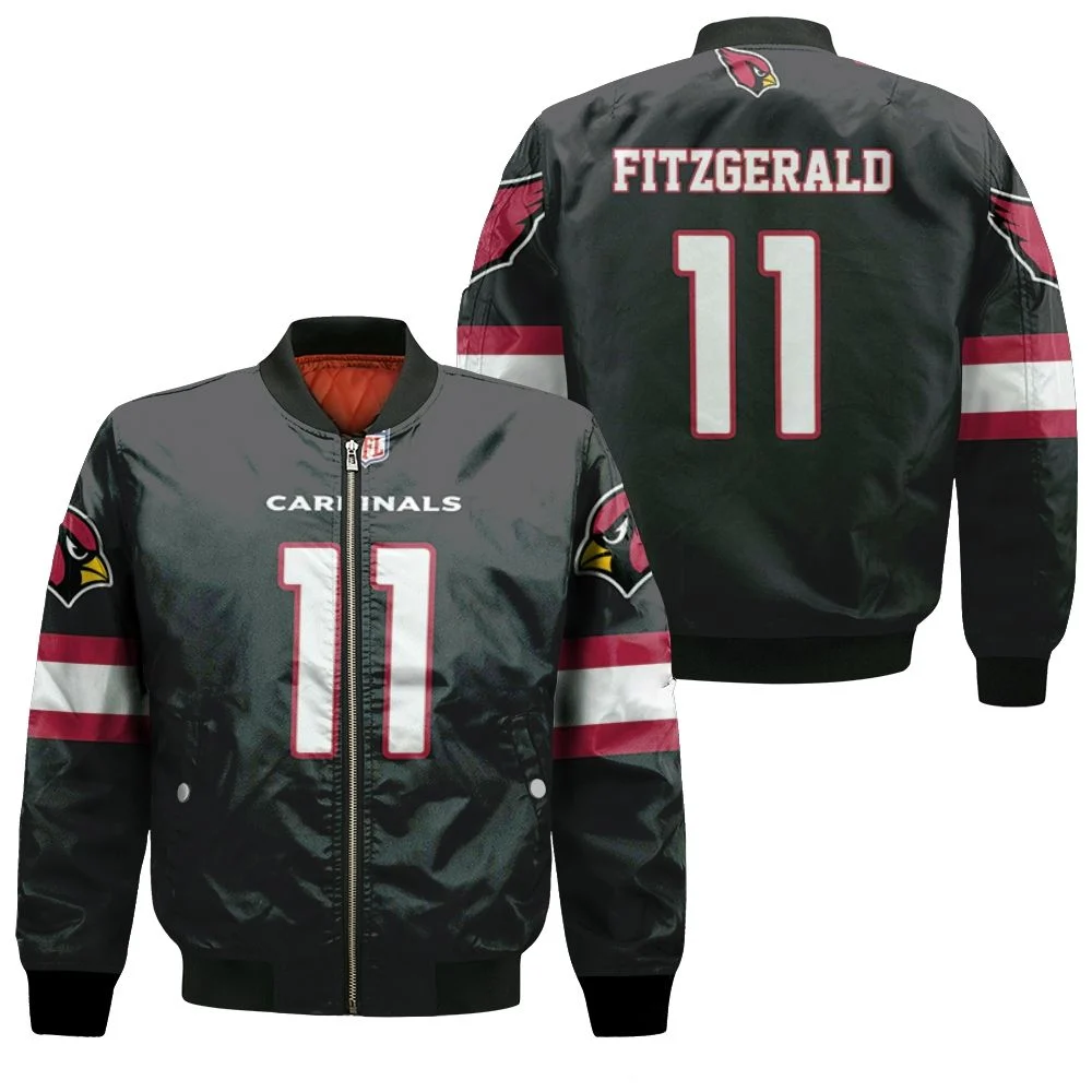 Larry Fitzgerald Arizona Cardinals Alternate Game Black 2019 Jersey Inspired Style Bomber Jacket Larry Fitzgerald Arizona Cardinals Alternate Game Black 2019 Jersey Inspired Style Bomber Jacket