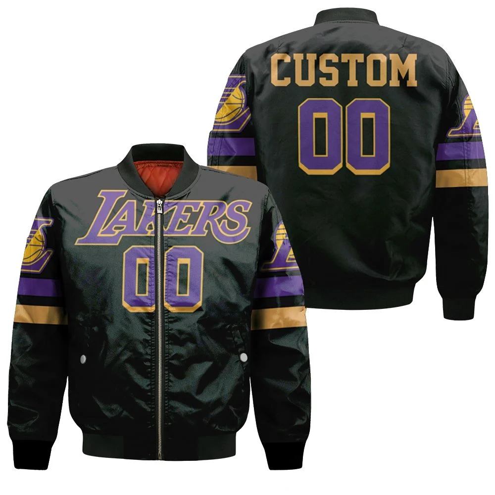Los Angeles Lakers 2020-21 Earned Edition Black Personalized Jersey Inspired Style Bomber Jacket Los Angeles Lakers 2020-21 Earned Edition Black Personalized Jersey Inspired Style Bomber Jacket