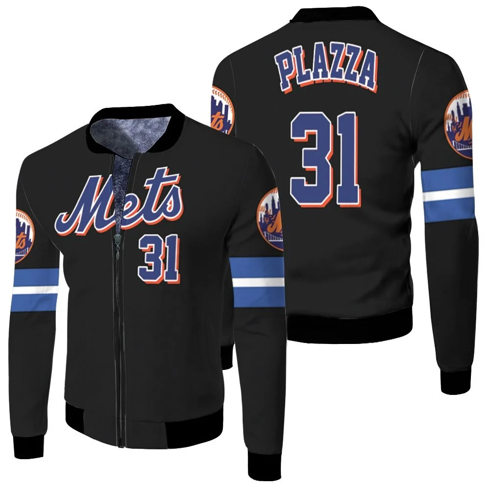 Mike Piazza New York Mets Black 2019 Jersey Inspired Style Fleece Bomber Jacket Mike Piazza New York Mets Black 2019 Jersey Inspired Style Fleece Bomber Jacket