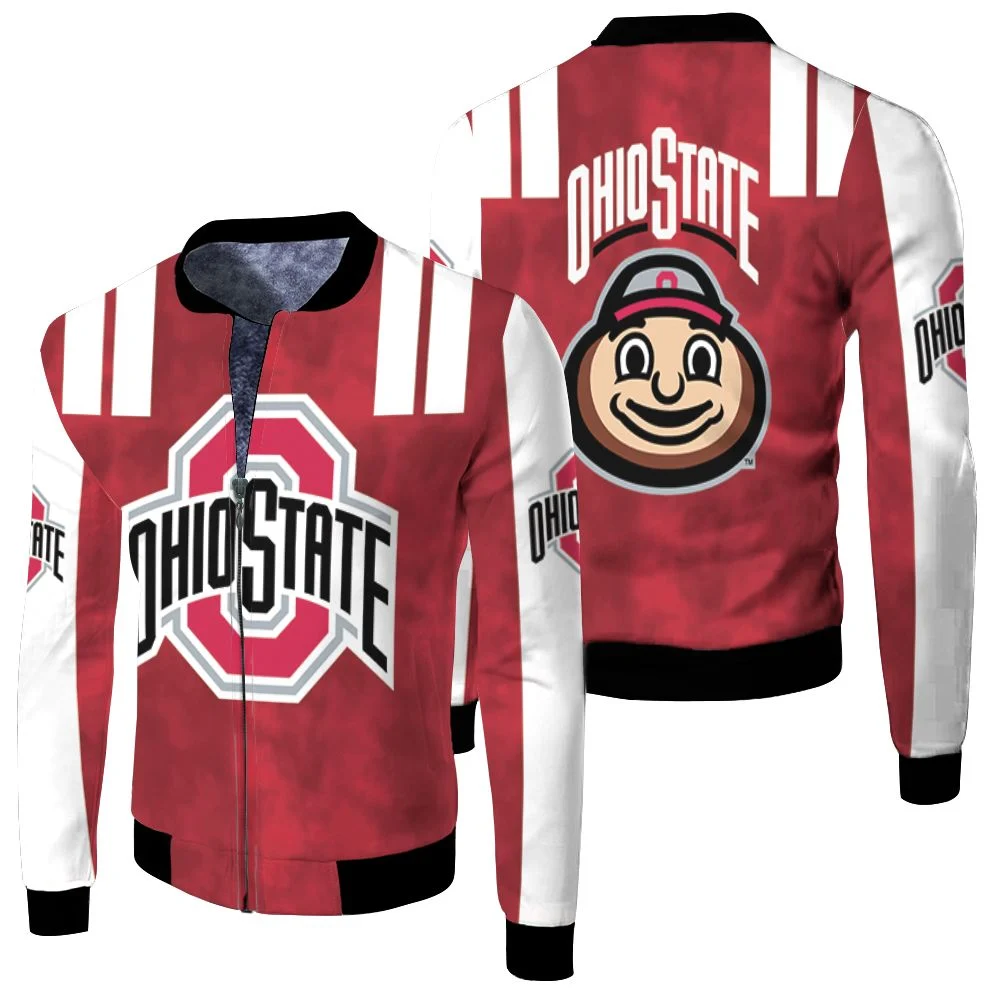 Ohio State Buckeyes Brutus Buckeye 3d All Over Jersey Fleece Bomber Jacket Ohio State Buckeyes Brutus Buckeye 3d All Over Jersey Fleece Bomber Jacket