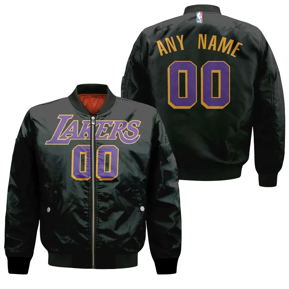 Personalized Los Angeles Lakers Any Name 00 2020-21 Earned Edition Black Jersey Inspired Style Bomber Jacket Personalized Los Angeles Lakers Any Name 00 2020-21 Earned Edition Black Jersey Inspired Style Bomber Jacket