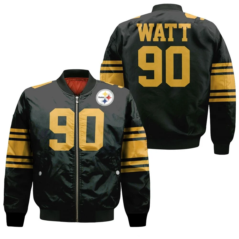 Pittsburgh Steelers Color Rush Limited T J Watt Jersey Inspired Style Bomber Jacket Pittsburgh Steelers Color Rush Limited T J Watt Jersey Inspired Style Bomber Jacket