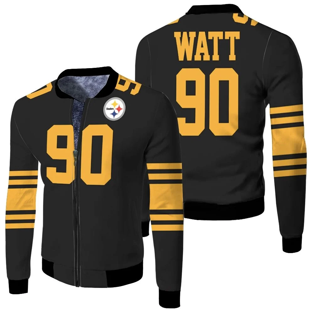 Pittsburgh Steelers Color Rush Limited T J Watt Jersey Inspired Style Fleece Bomber Jacket Pittsburgh Steelers Color Rush Limited T J Watt Jersey Inspired Style Fleece Bomber Jacket