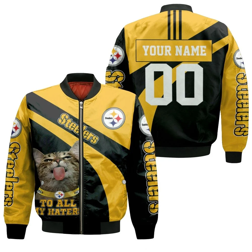 Pittsburgh Steelers Funny Cat Stick Out Tongue To All My Haters 2020 Nfl Season Personalized Bomber Jacket Pittsburgh Steelers Funny Cat Stick Out Tongue To All My Haters 2020 Nfl Season Personalized Bomber Jacket