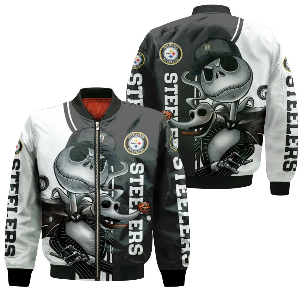 Pittsburgh Steelers Jack Skellington And Zero Bomber Jacket Pittsburgh Steelers Jack Skellington And Zero Bomber Jacket