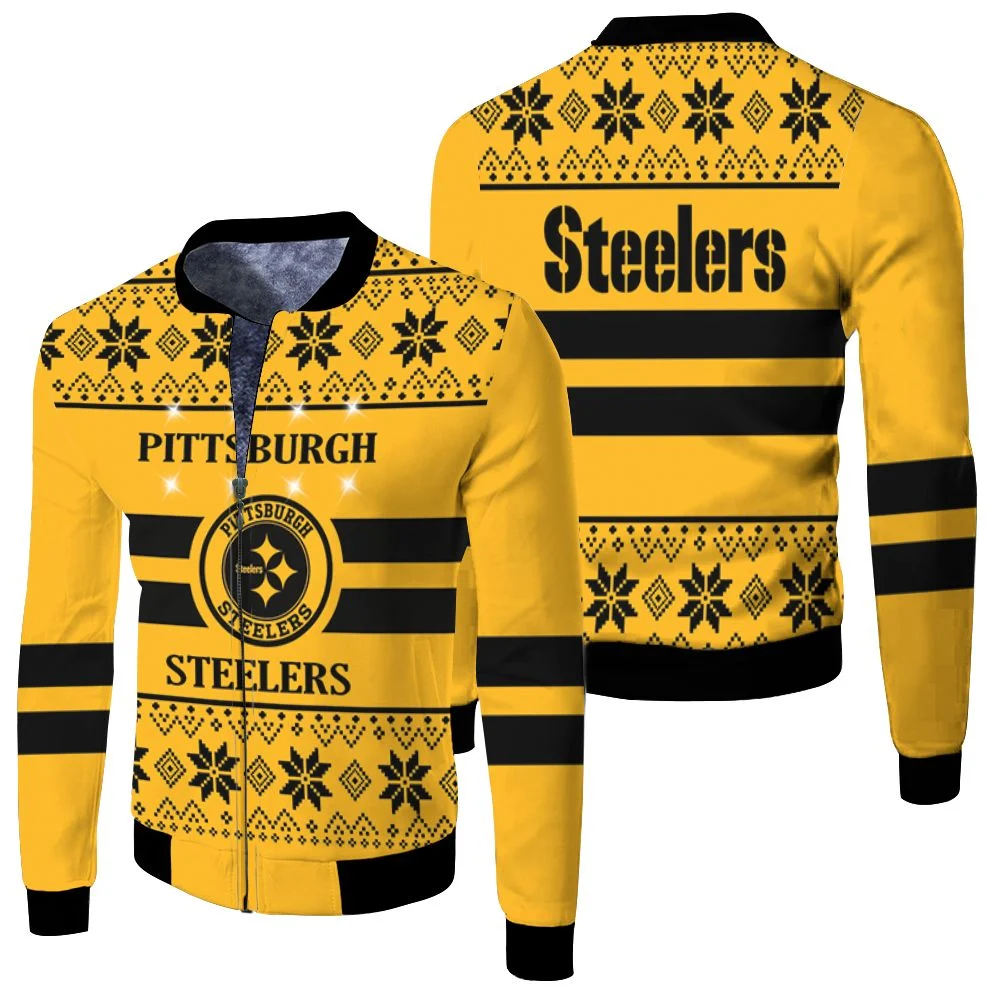 Pittsburgh Steelers Light Up Ugly 3d Jersey Fleece Bomber Jacket Pittsburgh Steelers Light Up Ugly 3d Jersey Fleece Bomber Jacket
