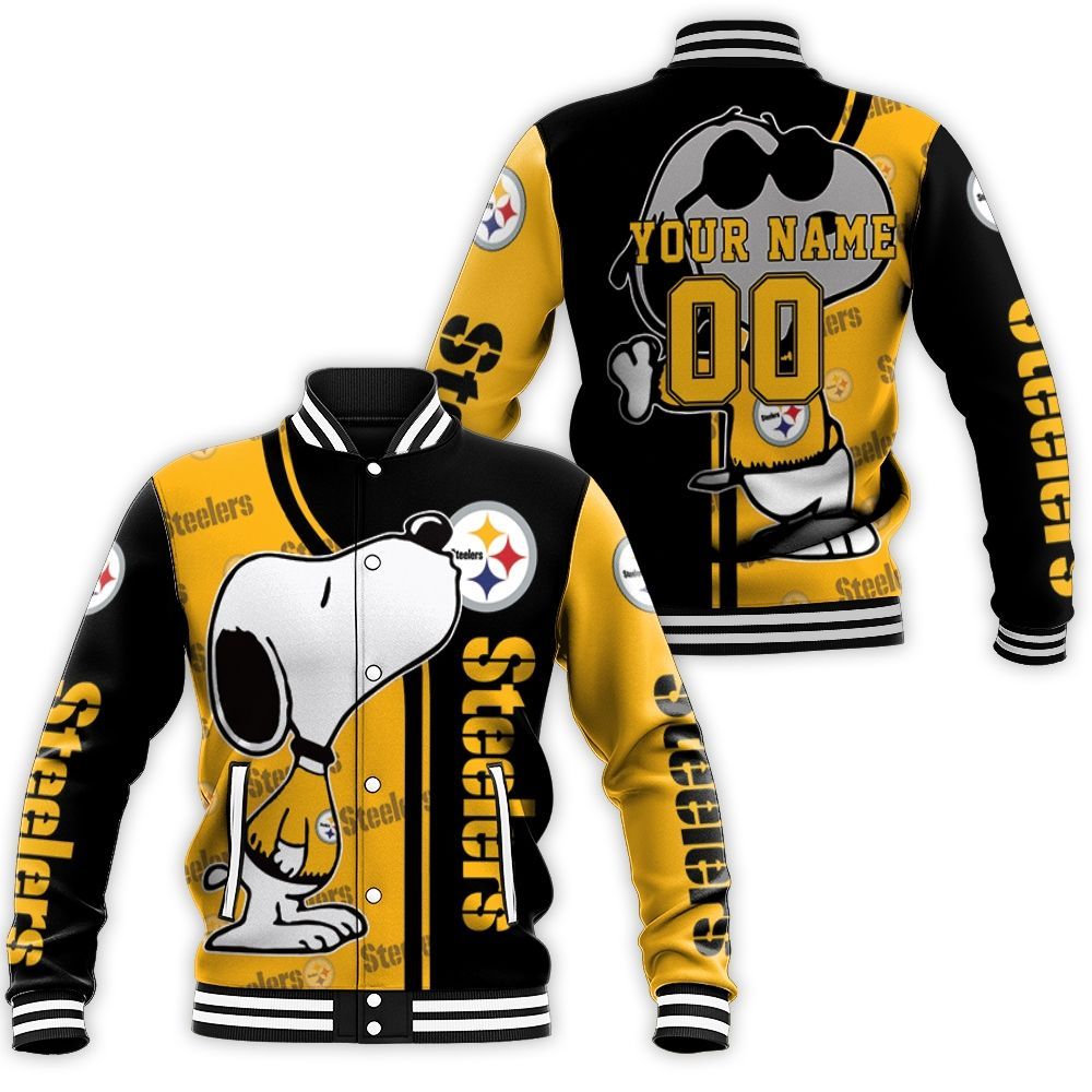 Pittsburgh Steelers Snoopy 3d Personalized Baseball Jacket Pittsburgh Steelers Snoopy 3d Personalized Baseball Jacket