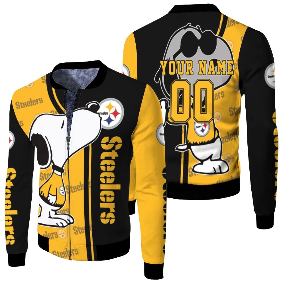 Pittsburgh Steelers Snoopy 3d Personalized Fleece Bomber Jacket Pittsburgh Steelers Snoopy 3d Personalized Fleece Bomber Jacket