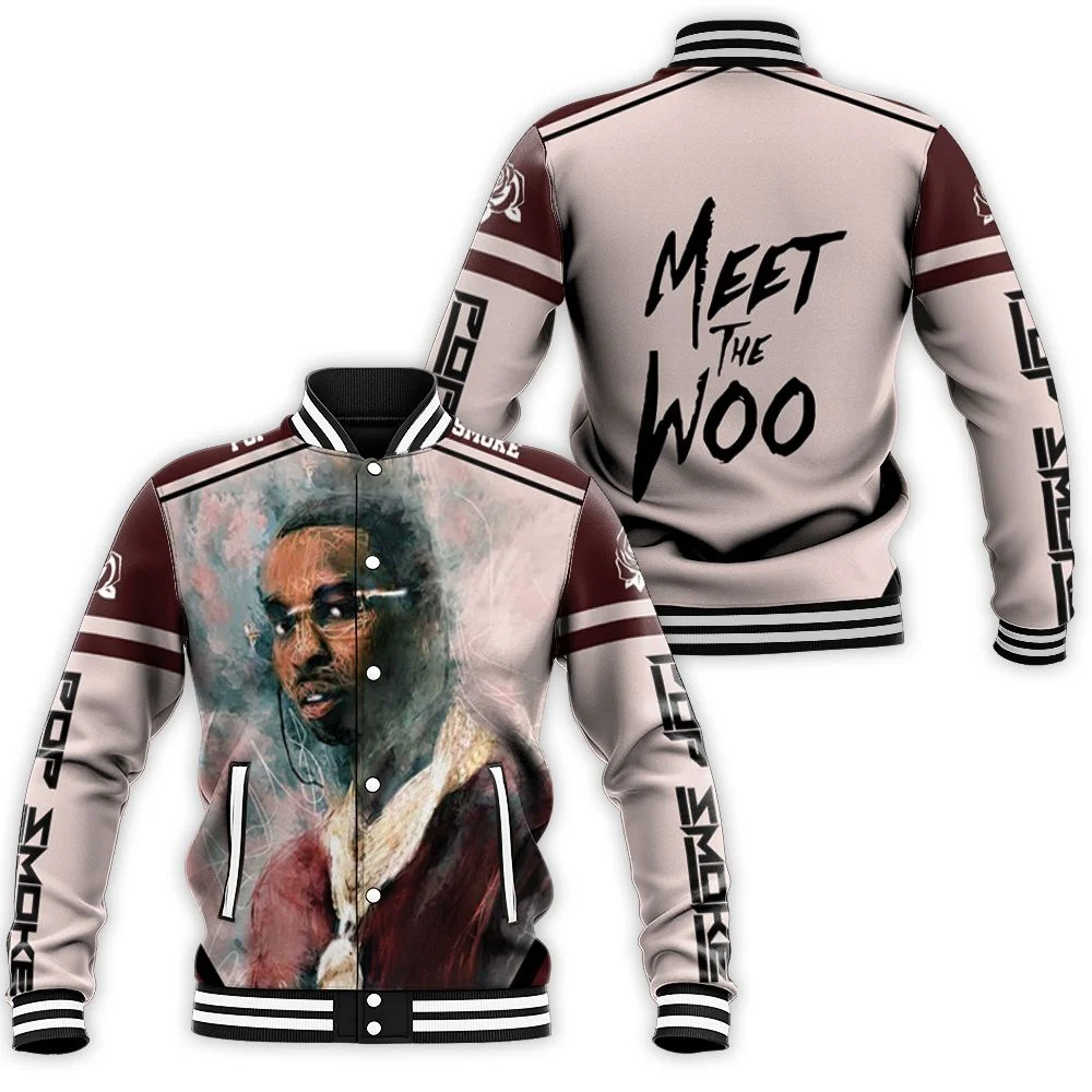 Pop Smoke Oil Paint Rap Hiphop Style Baseball Jacket Pop Smoke Oil Paint Rap Hiphop Style Baseball Jacket
