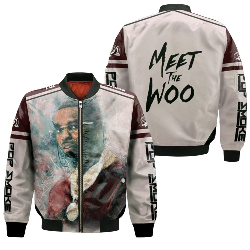 Pop Smoke Oil Paint Rap Hiphop Style Bomber Jacket Pop Smoke Oil Paint Rap Hiphop Style Bomber Jacket