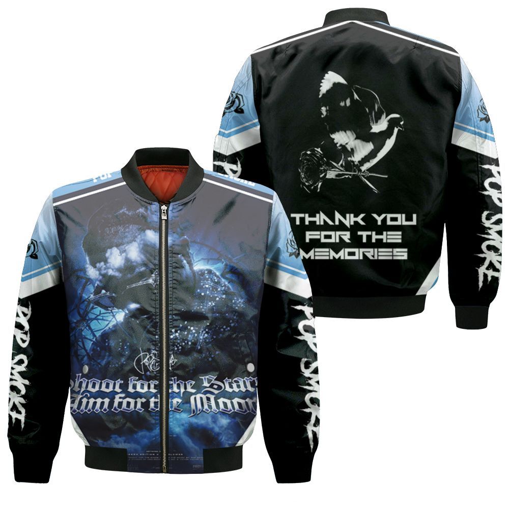 Pop Smoke Shoot For The Stars Blue Sky Rap Hip Hop Bomber Jacket Pop Smoke Shoot For The Stars Blue Sky Rap Hip Hop Bomber Jacket