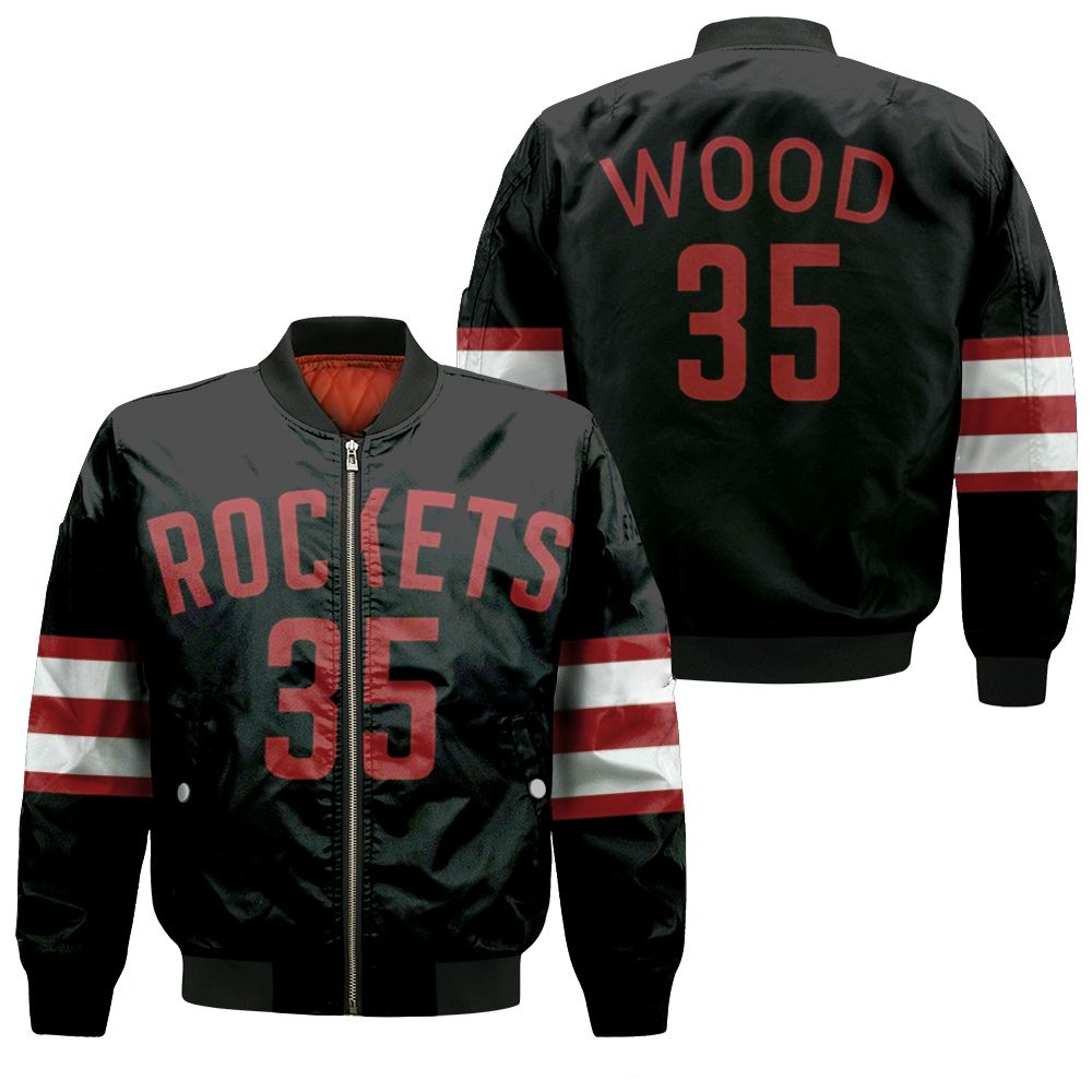 Rockets Christian Wood 2020-21 Earned Edition Black Jersey Bomber Jacket Rockets Christian Wood 2020-21 Earned Edition Black Jersey Bomber Jacket
