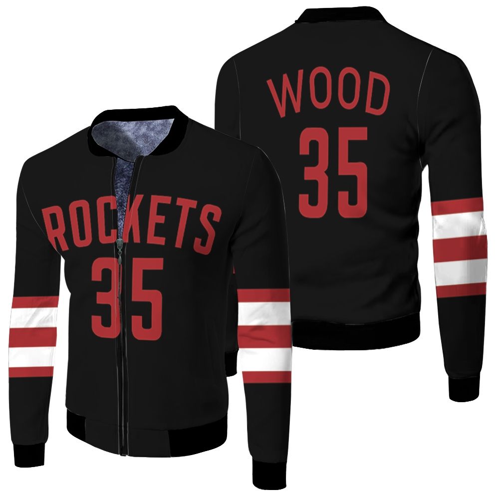 Rockets Christian Wood 2020-21 Earned Edition Black Jersey Fleece Bomber Jacket Rockets Christian Wood 2020-21 Earned Edition Black Jersey Fleece Bomber Jacket