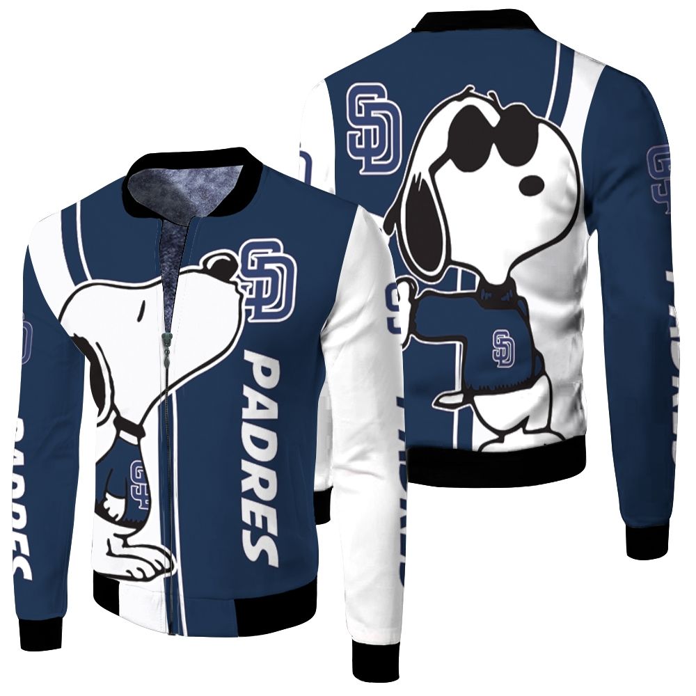 San Diego Padres Snoopy Lover 3d Printed Fleece Bomber Jacket San Diego Padres Snoopy Lover 3d Printed Fleece Bomber Jacket