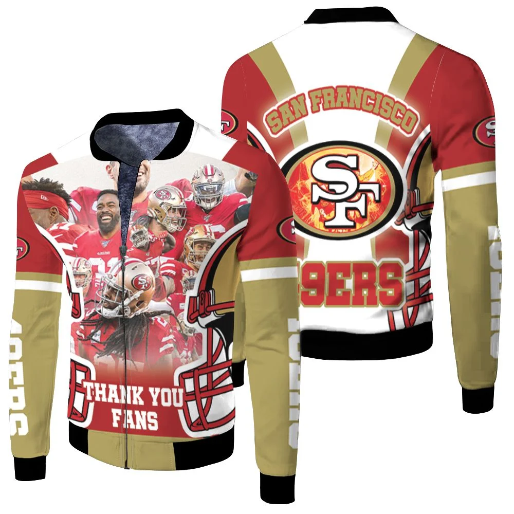 San Francisco 49ers 2021 Thank You Fan Fleece Bomber Jacket San Francisco 49ers 2021 Thank You Fan Fleece Bomber Jacket